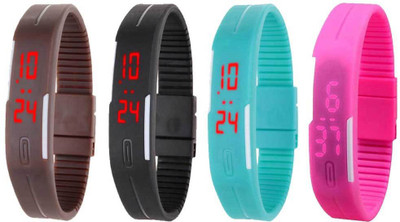 View NS18 Silicone Led Magnet Band Watch Combo of 4 Brown, Black, Sky Blue And Pink Digital Watch  - For Couple Wrist Watches Price Online(NS18)