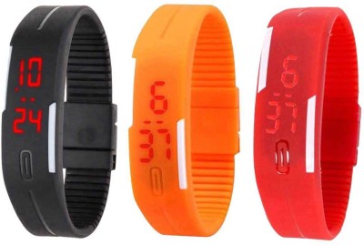 NS18 Silicone Led Magnet Band Combo of 3 Black, Orange And Red Digital Watch  - For Boys & Girls   Watches  (NS18)