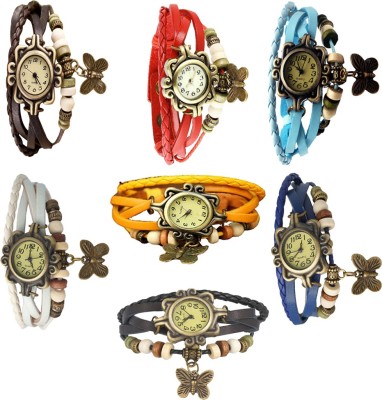 NS18 Vintage Butterfly Rakhi Combo of 7 Red, Sky Blue, White, Yellow, Black, Blue And Brown Analog Watch  - For Women   Watches  (NS18)