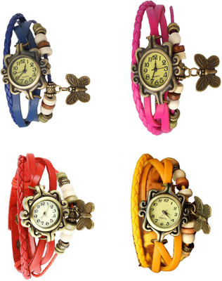

Kissu Vintage Rakhi Combo of 4 Blue, Red, Pink And Yellow Watch - For Women