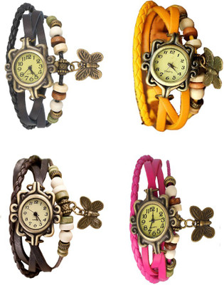

Kissu Vintage Rakhi Combo of 4 Black, Brown, Yellow And Pink Watch - For Women