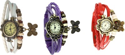 NS18 Vintage Butterfly Rakhi Watch Combo of 3 White, Purple And Red Analog Watch  - For Women   Watches  (NS18)