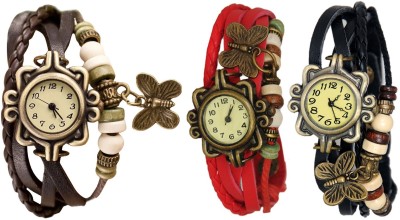 COSMIC THORS5477 DESINGER ANALOG BRACELET WATCH SET OF 3 BROWN , BLACK AND RED Analog Watch  - For Women   Watches  (COSMIC)