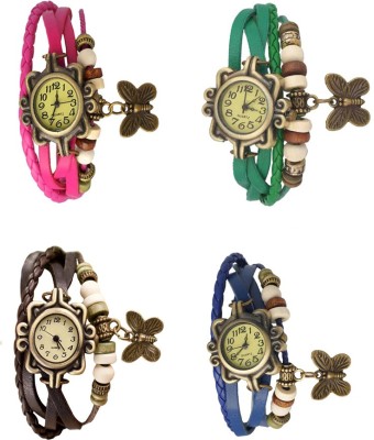 NS18 Vintage Butterfly Rakhi Combo of 4 Pink, Brown, Green And Blue Analog Watch  - For Women   Watches  (NS18)