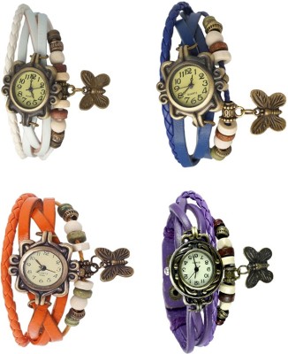 NS18 Vintage Butterfly Rakhi Combo of 4 White, Orange, Blue And Purple Analog Watch  - For Women   Watches  (NS18)