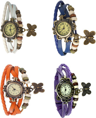 NS18 Vintage Butterfly Rakhi Combo of 4 White, Orange, Blue And Purple Analog Watch  - For Women   Watches  (NS18)