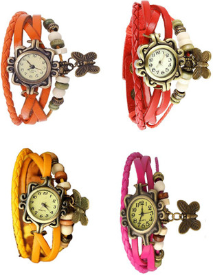 View NS18 Vintage Butterfly Rakhi Combo of 4 Orange, Yellow, Red And Pink Analog Watch  - For Women Wrist Watches Price Online(NS18)
