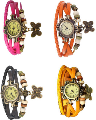 

Kissu Vintage Rakhi Combo of 4 Pink, Black, Orange And Yellow Watch - For Women