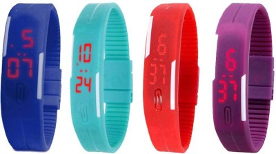 NS18 Silicone Led Magnet Band Watch Combo of 4 Blue, Sky Blue, Red And Purple Digital Watch  - For Couple   Watches  (NS18)