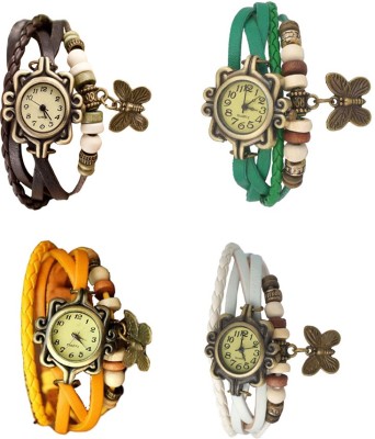 NS18 Vintage Butterfly Rakhi Combo of 4 Brown, Yellow, Green And White Analog Watch  - For Women   Watches  (NS18)