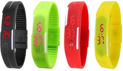 NS18 Silicone Led Magnet Band Combo of 4 Black, Green, Red And Yellow Digital Watch  - For Boys & Girls   Watches  (NS18)