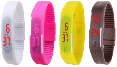 NS18 Silicone Led Magnet Band Combo of 4 White, Pink, Yellow And Brown Digital Watch  - For Boys & Girls   Watches  (NS18)