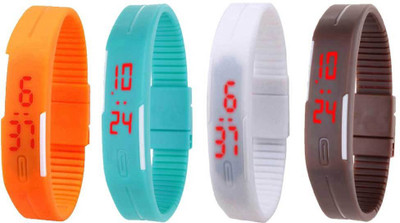 

NS18 Silicone Led Magnet Band Combo of 4 Orange, Sky Blue, White And Brown Watch - For Boys & Girls