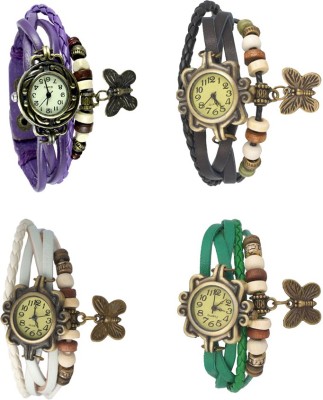 NS18 Vintage Butterfly Rakhi Combo of 4 Purple, White, Black And Green Analog Watch  - For Women   Watches  (NS18)