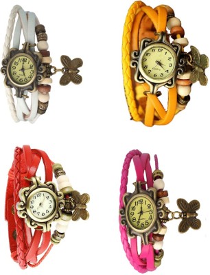 NS18 Vintage Butterfly Rakhi Combo of 4 White, Red, Yellow And Pink Analog Watch  - For Women   Watches  (NS18)