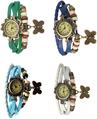 

Kissu Vintage Rakhi Combo of 4 Green, Sky Blue, Blue And White Watch - For Women