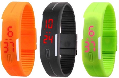 NS18 Silicone Led Magnet Band Combo of 3 Orange, Black And Green Digital Watch  - For Boys & Girls   Watches  (NS18)
