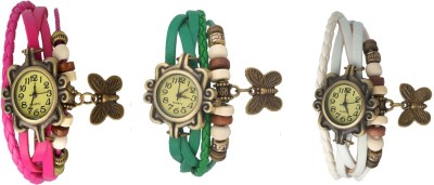 NS18 Vintage Butterfly Rakhi Watch Combo of 3 Pink, Green And White Analog Watch  - For Women   Watches  (NS18)