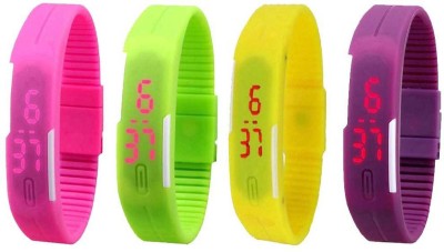 NS18 Silicone Led Magnet Band Watch Combo of 4 Orange, Green, Yellow And Purple Digital Watch  - For Couple   Watches  (NS18)