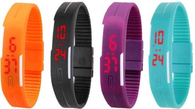 NS18 Silicone Led Magnet Band Watch Combo of 4 Orange, Black, Purple And Sky Blue Digital Watch  - For Couple   Watches  (NS18)