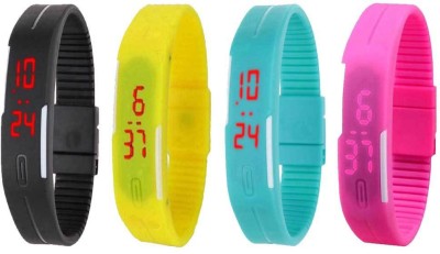 NS18 Silicone Led Magnet Band Watch Combo of 4 Black, Yellow, Sky Blue And Pink Digital Watch  - For Couple   Watches  (NS18)