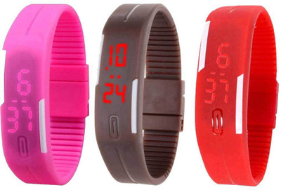 

Kissu Led Band Watch Combo of 3 Pink, Brown And Red Watch - For Couple