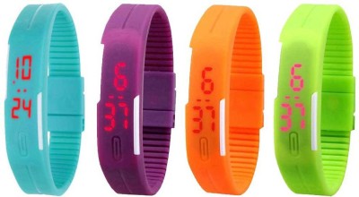NS18 Silicone Led Magnet Band Combo of 4 Sky Blue, Purple, Orange And Green Digital Watch  - For Boys & Girls   Watches  (NS18)
