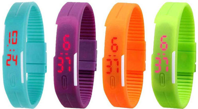 

NS18 Silicone Led Magnet Band Combo of 4 Sky Blue, Purple, Orange And Green Watch - For Boys & Girls