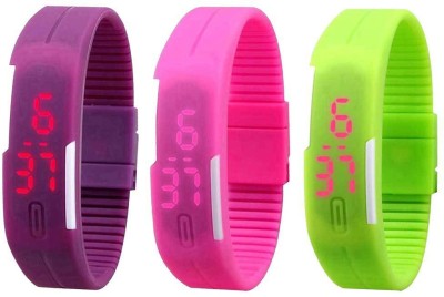 NS18 Silicone Led Magnet Band Combo of 3 Purple, Pink And Green Digital Watch  - For Boys & Girls   Watches  (NS18)