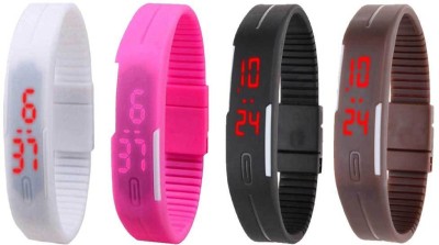 NS18 Silicone Led Magnet Band Combo of 4 White, Pink, Black And Brown Digital Watch  - For Boys & Girls   Watches  (NS18)