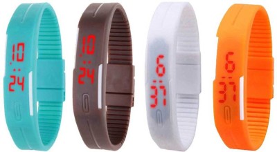 NS18 Silicone Led Magnet Band Combo of 4 Sky Blue, Brown, White And Orange Digital Watch  - For Boys & Girls   Watches  (NS18)