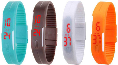 View NS18 Silicone Led Magnet Band Combo of 4 Sky Blue, Brown, White And Orange Digital Watch  - For Boys & Girls Wrist Watches Price Online(NS18)