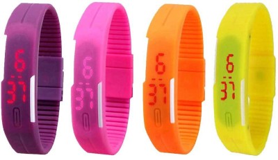 NS18 Silicone Led Magnet Band Combo of 4 Purple, Pink, Orange And Yellow Digital Watch  - For Boys & Girls   Watches  (NS18)