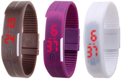 NS18 Silicone Led Magnet Band Combo of 3 Brown, Purple And White Digital Watch  - For Boys & Girls   Watches  (NS18)