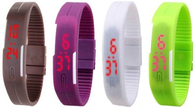 NS18 Silicone Led Magnet Band Combo of 4 Brown, Purple, White And Green Digital Watch  - For Boys & Girls   Watches  (NS18)