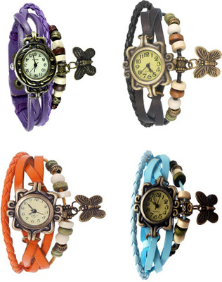 

Kissu Vintage Rakhi Combo of 4 Purple, Orange, Black And Sky Blue Watch - For Women