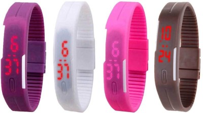 NS18 Silicone Led Magnet Band Combo of 4 Purple, White, Pink And Brown Digital Watch  - For Boys & Girls   Watches  (NS18)