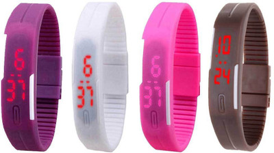 

Kissu Led Magnet Band Combo of 4 Purple, White, Pink And Brown Watch - For Men & Women