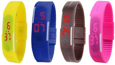NS18 Silicone Led Magnet Band Combo of 4 Yellow, Blue, Brown And Pink Digital Watch  - For Boys & Girls   Watches  (NS18)