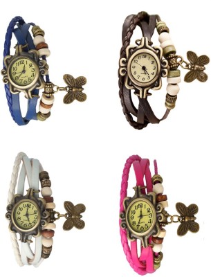 NS18 Vintage Butterfly Rakhi Combo of 4 Blue, White, Brown And Pink Analog Watch  - For Women   Watches  (NS18)