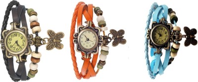 NS18 Vintage Butterfly Rakhi Watch Combo of 3 Black, Orange And Sky Blue Analog Watch  - For Women   Watches  (NS18)