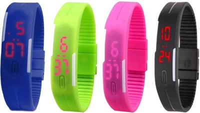 NS18 Silicone Led Magnet Band Combo of 4 Blue, Green, Pink And Black Digital Watch  - For Boys & Girls   Watches  (NS18)