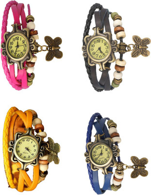 

Kissu Vintage Rakhi Combo of 4 Pink, Yellow, Black And Blue Watch - For Women