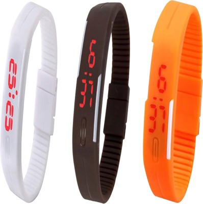Y&D Combo of Led Band White + Brown + Orange Digital Watch  - For Couple   Watches  (Y&D)