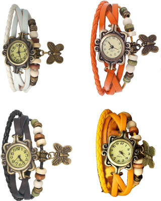 

Kissu Vintage Rakhi Combo of 4 White, Black, Orange And Yellow Watch - For Women