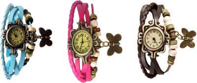 NS18 Vintage Butterfly Rakhi Watch Combo of 3 Sky Blue, Pink And Brown Analog Watch  - For Women   Watches  (NS18)