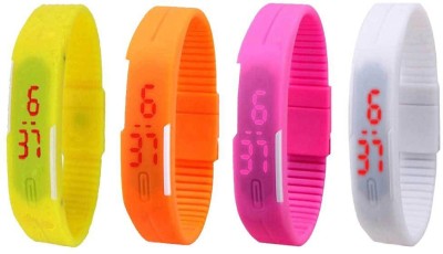 NS18 Silicone Led Magnet Band Combo of 4 Yellow, Orange, Pink And White Digital Watch  - For Boys & Girls   Watches  (NS18)
