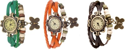 NS18 Vintage Butterfly Rakhi Watch Combo of 3 Green, Orange And Brown Analog Watch  - For Women   Watches  (NS18)