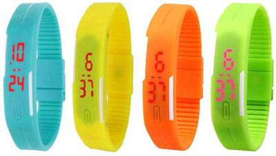 Kissu Led Magnet Band Combo of 4 Sky Blue, Yellow, Orange And Green Watch - For Men & Women