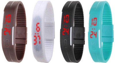 NS18 Silicone Led Magnet Band Watch Combo of 4 Brown, White, Black And Sky Blue Digital Watch  - For Couple   Watches  (NS18)